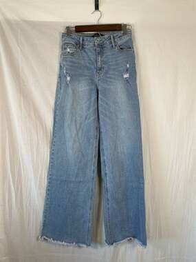 BCBGeneration High Rise Wide Leg Frayed Hem Jeans